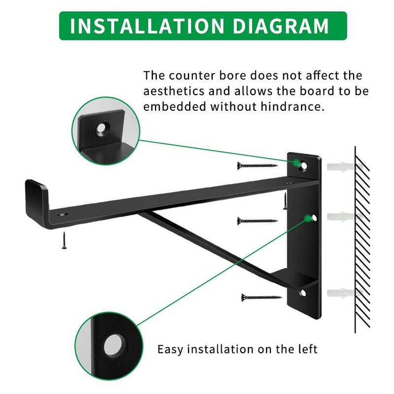 Homydom Heavy Duty Shelf Brackets 16 inch, Industrial Wall Brackets with Lip Metal Storage Brackets Outdoor/Indoor Include Screws 2 Pack Black - Image 3